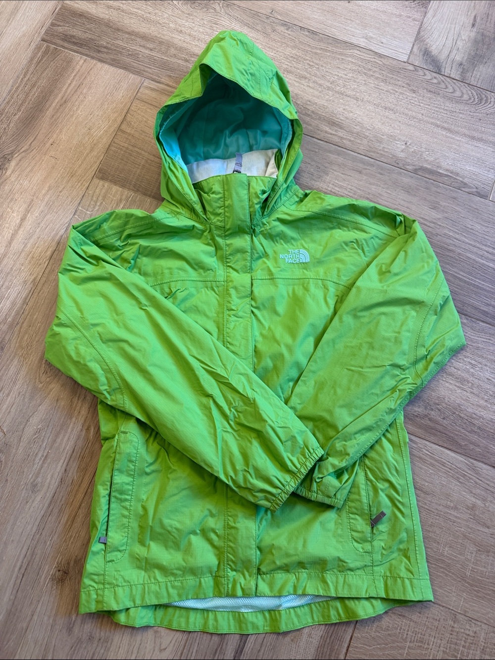The North Face Bright Green Hooded Kids Rain Jacket